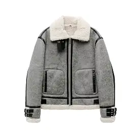 2023 men's and Unisex new gray thick lapel fur one fleece double-sided jacket Warm men's motorcycle jacket top