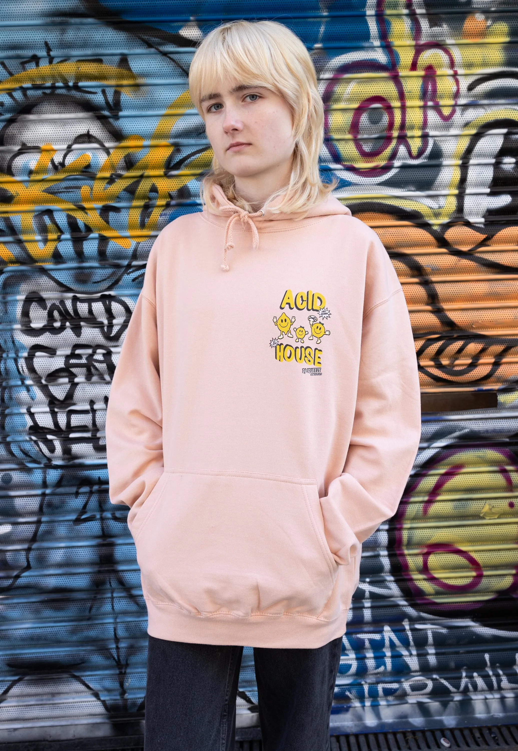 Acid House Graphic Hoodie in Peach