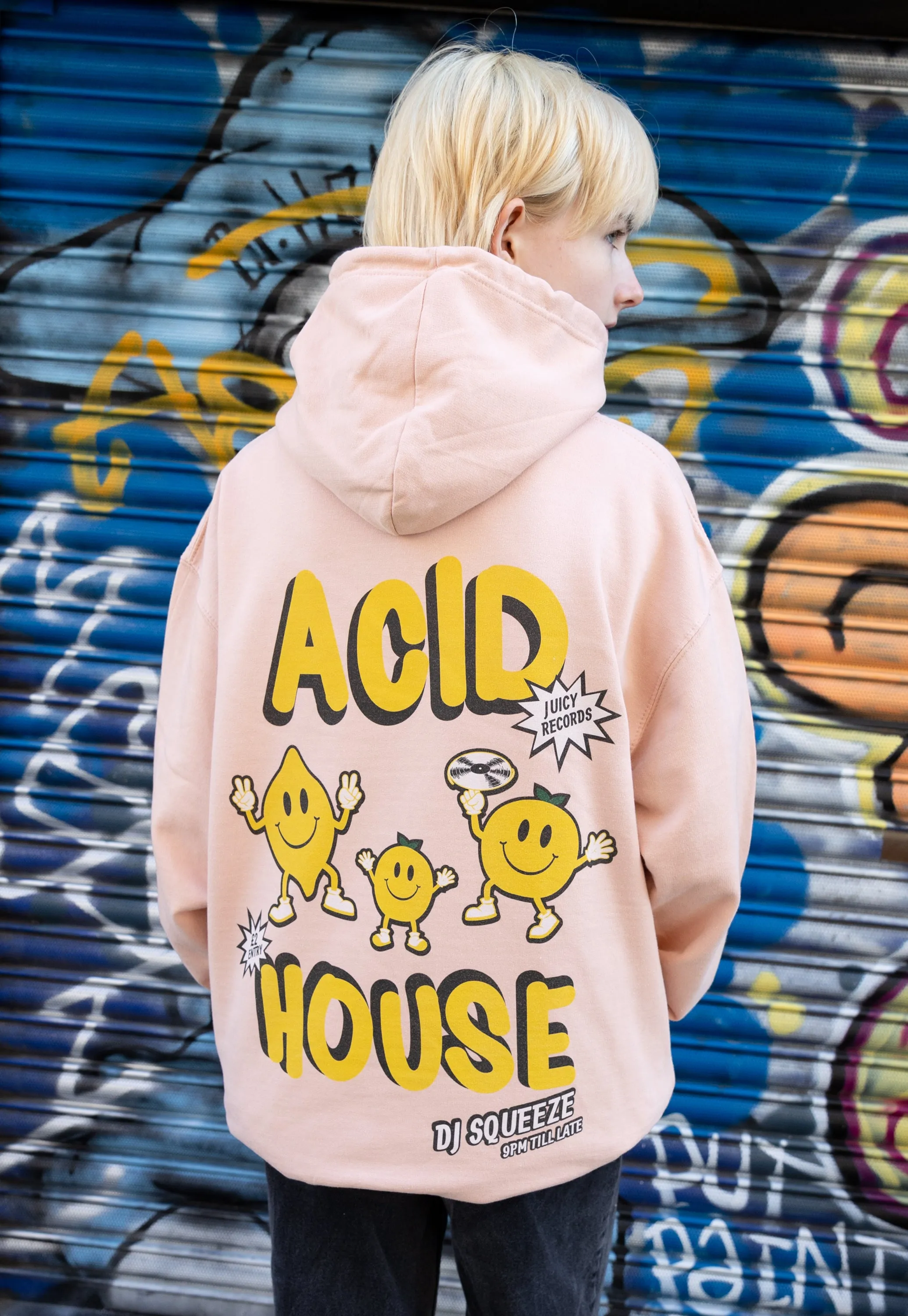 Acid House Graphic Hoodie in Peach