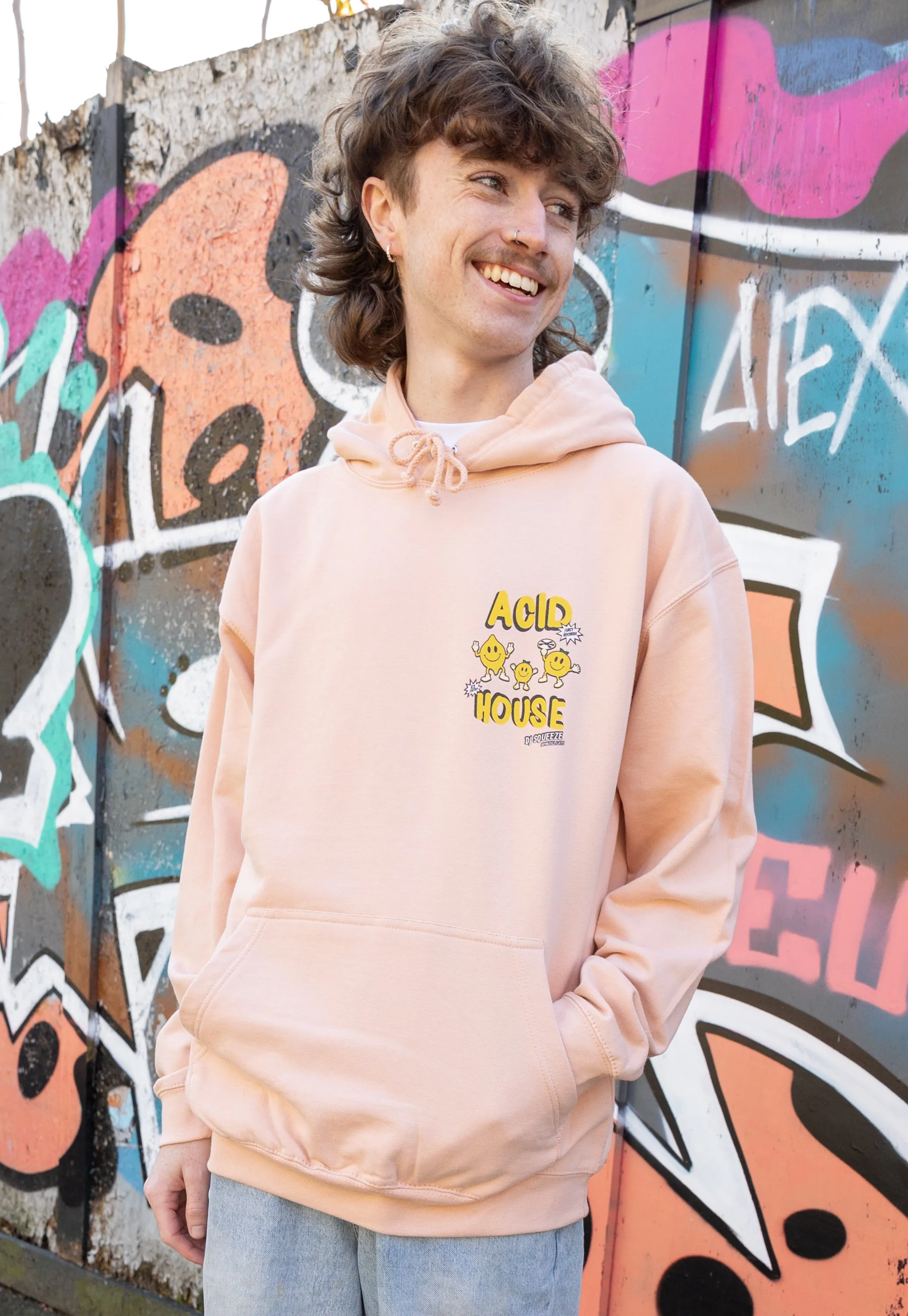 Acid House Graphic Hoodie in Peach