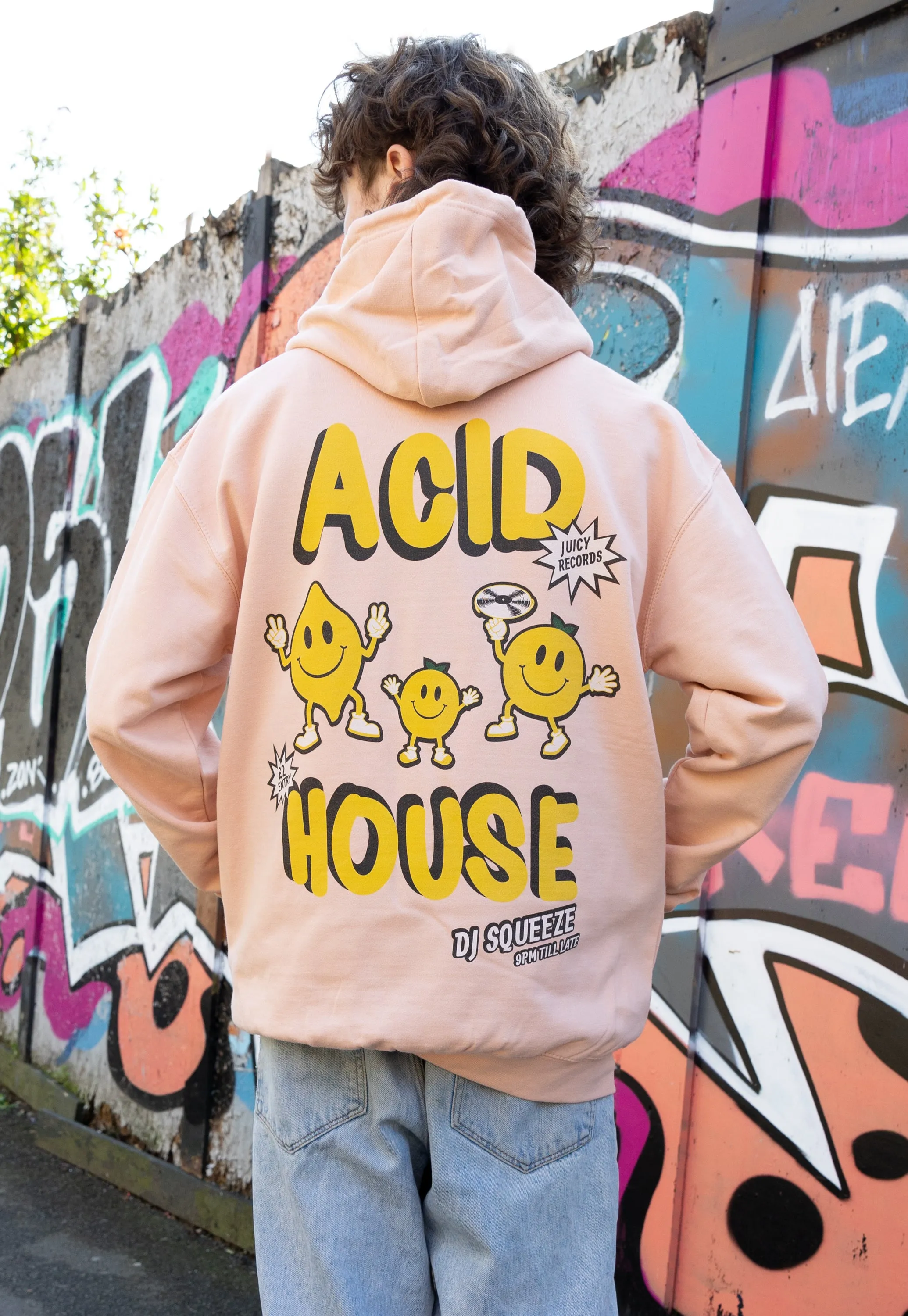 Acid House Graphic Hoodie in Peach