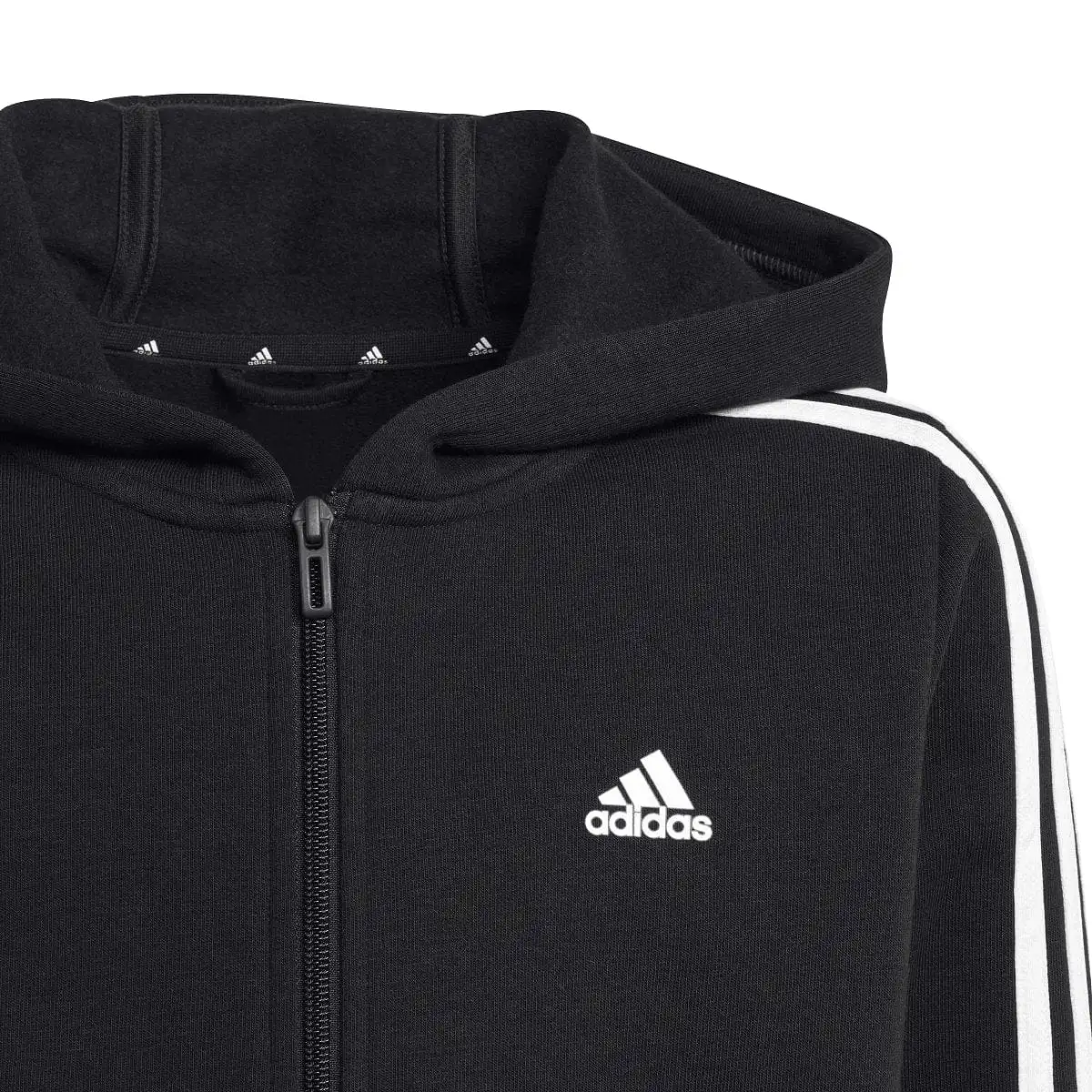 ADIDAS JUNIOR ESSENTIALS 3-STRIPES FLEECE FULL-ZIP BLACK JACKET