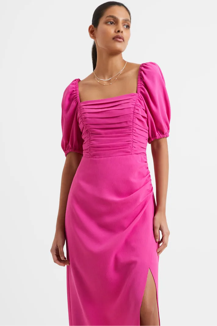 Afina Verona Ruched Midi Dress- Wild Rosa