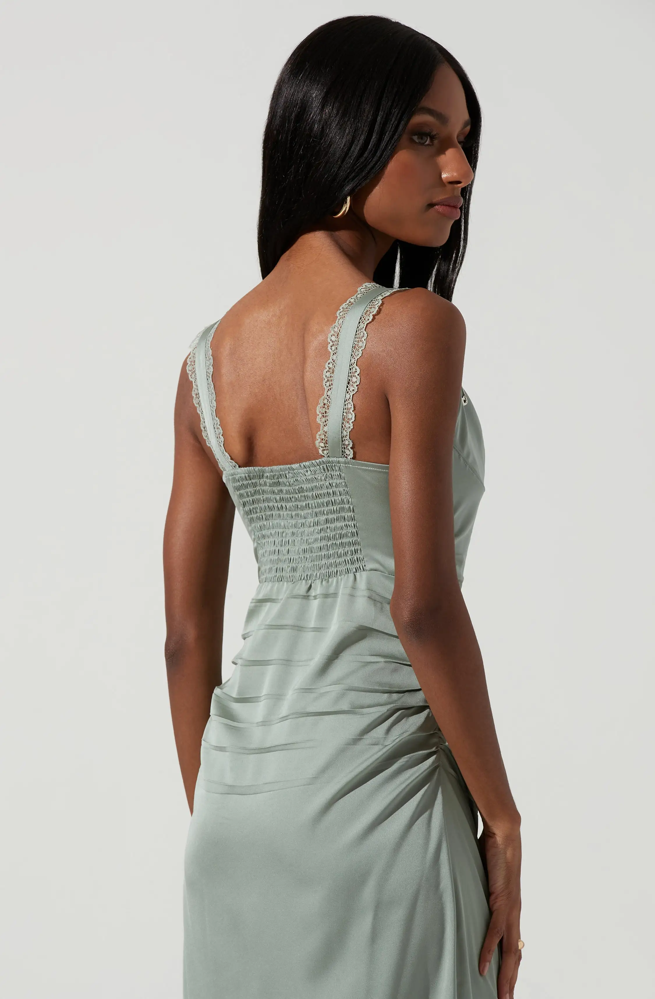 Alva Ruched Lace Trim Midi Dress