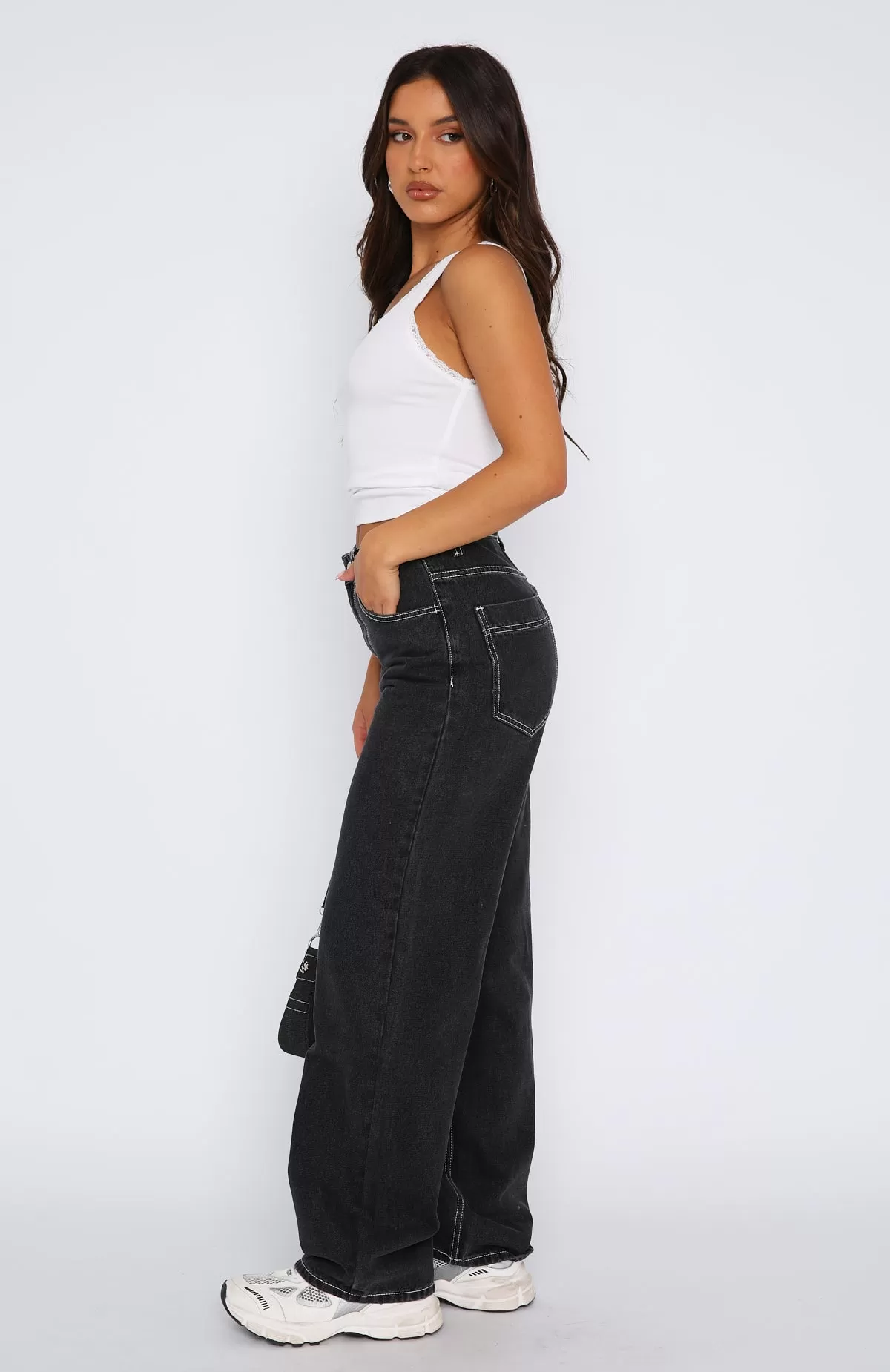 Always Be Friends Mid Rise Straight Leg Jeans Black Acid Wash