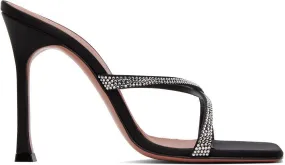 Amina Muaddi Black Adriana Crystal Slipper Heeled Sandals