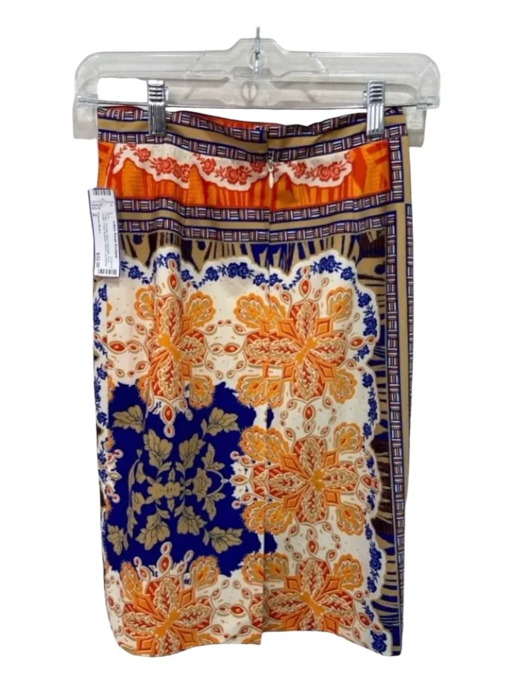 Antonio Melani Size 2 Cream, Orange, Blue Polyester Knee Length Pencil Skirt