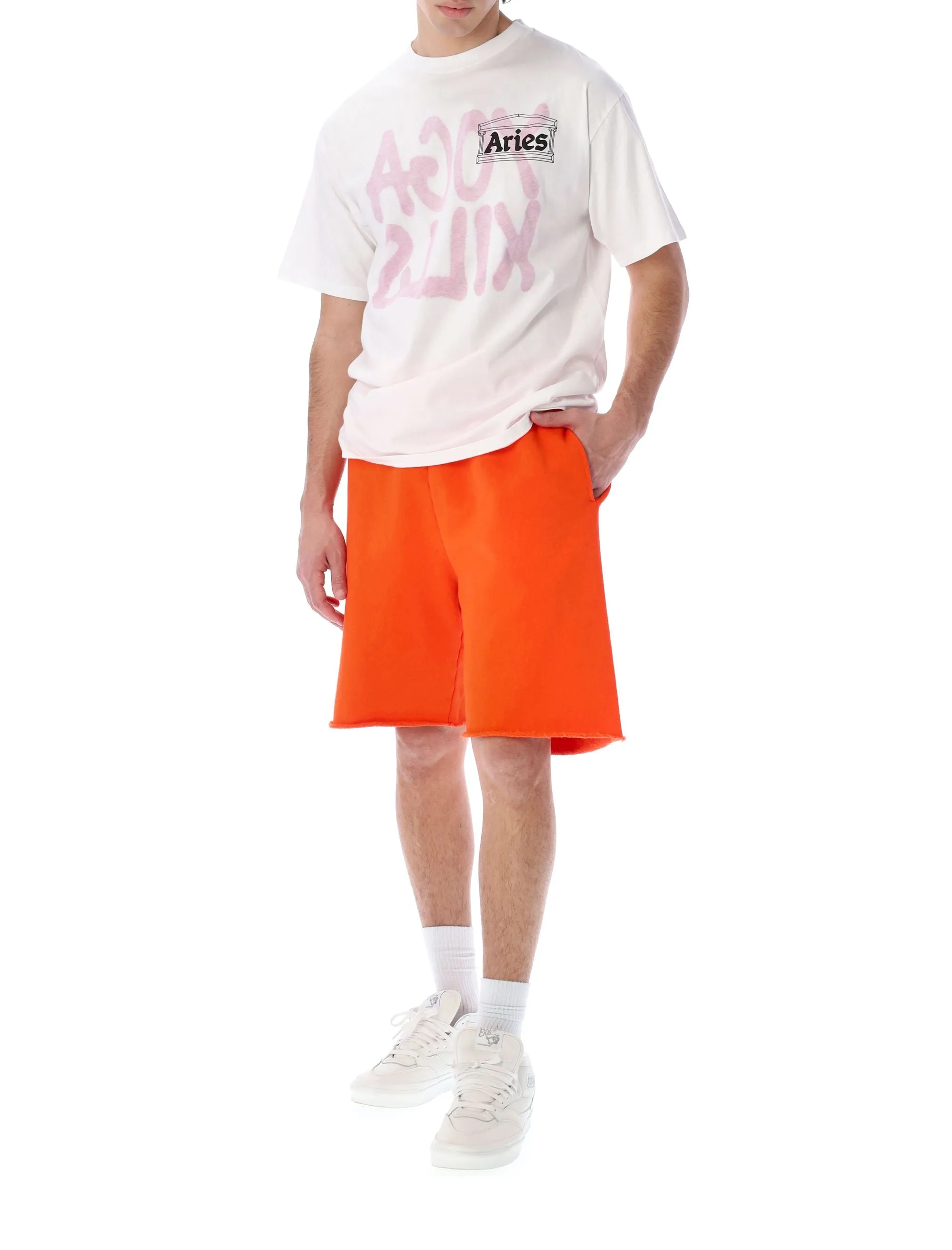 Aries Logo Printed Straight Leg Track Shorts