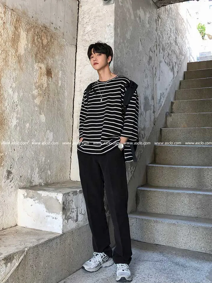 ASCLO  |Crew Neck Stripes Unisex Street Style Cropped Cotton