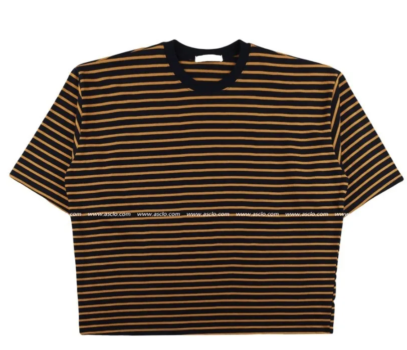 ASCLO  |Crew Neck Stripes Unisex Street Style Cropped Cotton