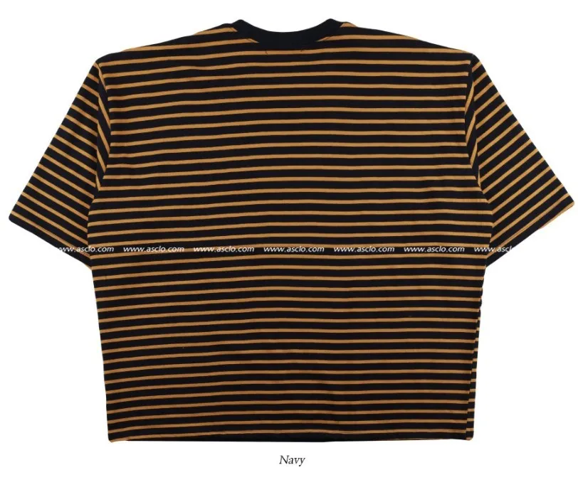 ASCLO  |Crew Neck Stripes Unisex Street Style Cropped Cotton