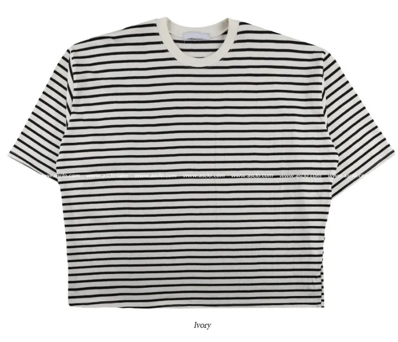 ASCLO  |Crew Neck Stripes Unisex Street Style Cropped Cotton