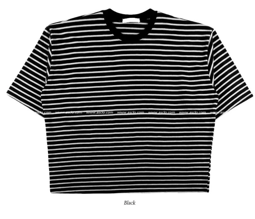 ASCLO  |Crew Neck Stripes Unisex Street Style Cropped Cotton