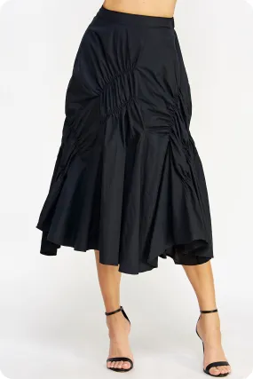 Asymmetric Ruched Midi Skirt