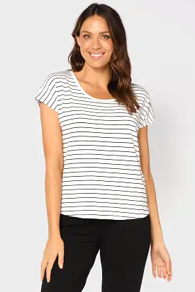 Bamboo Eadie Tee  - White Black Stripe