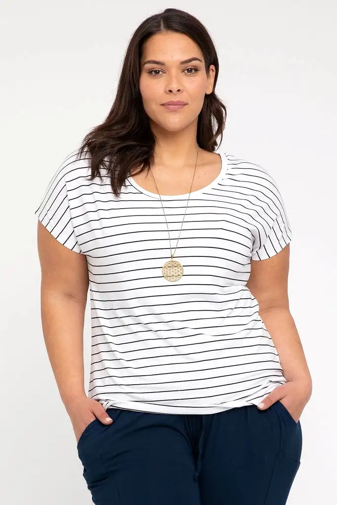 Bamboo Eadie Tee  - White Black Stripe