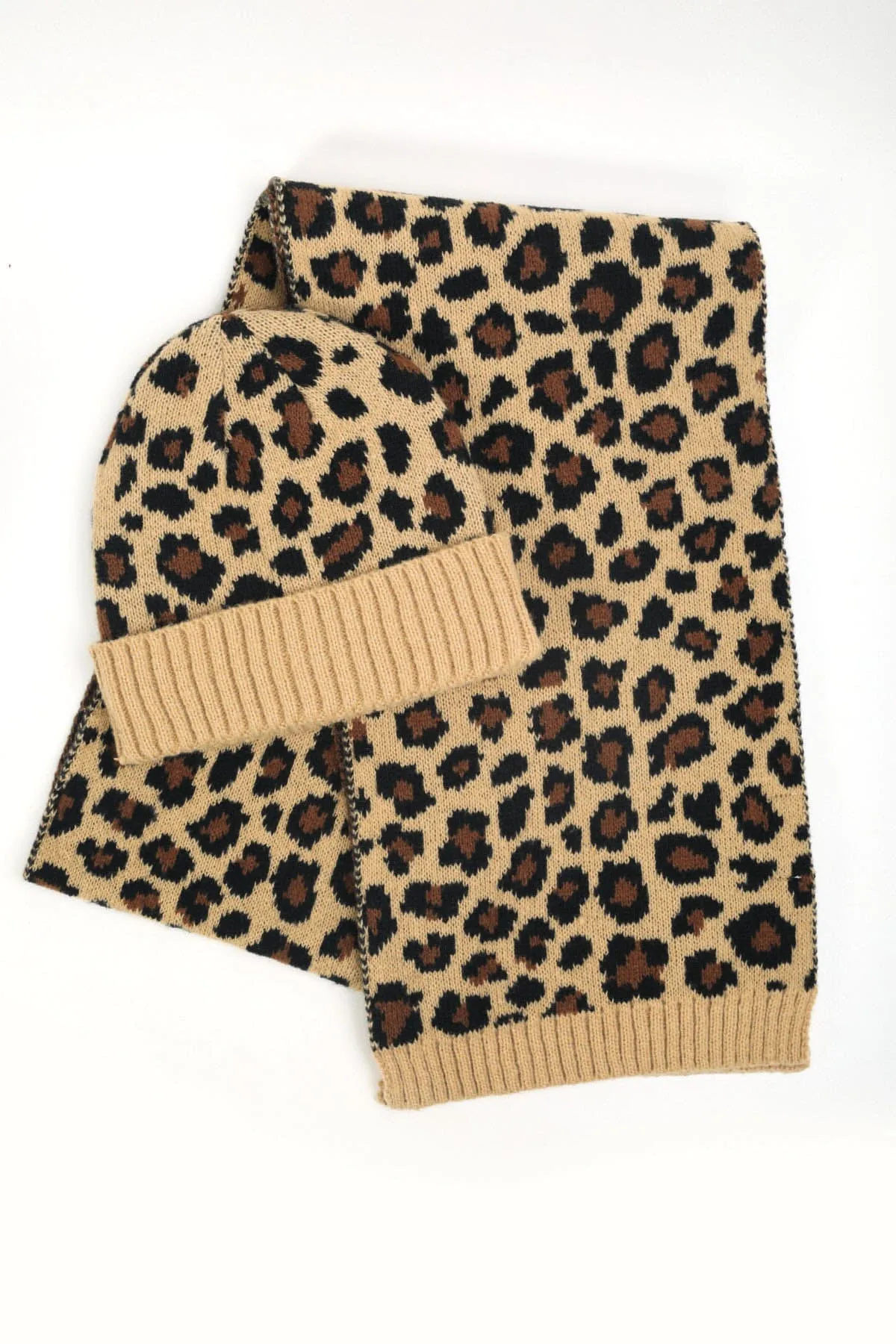 Beige Leopard Print Scarf & Beanie Hat Gift Set