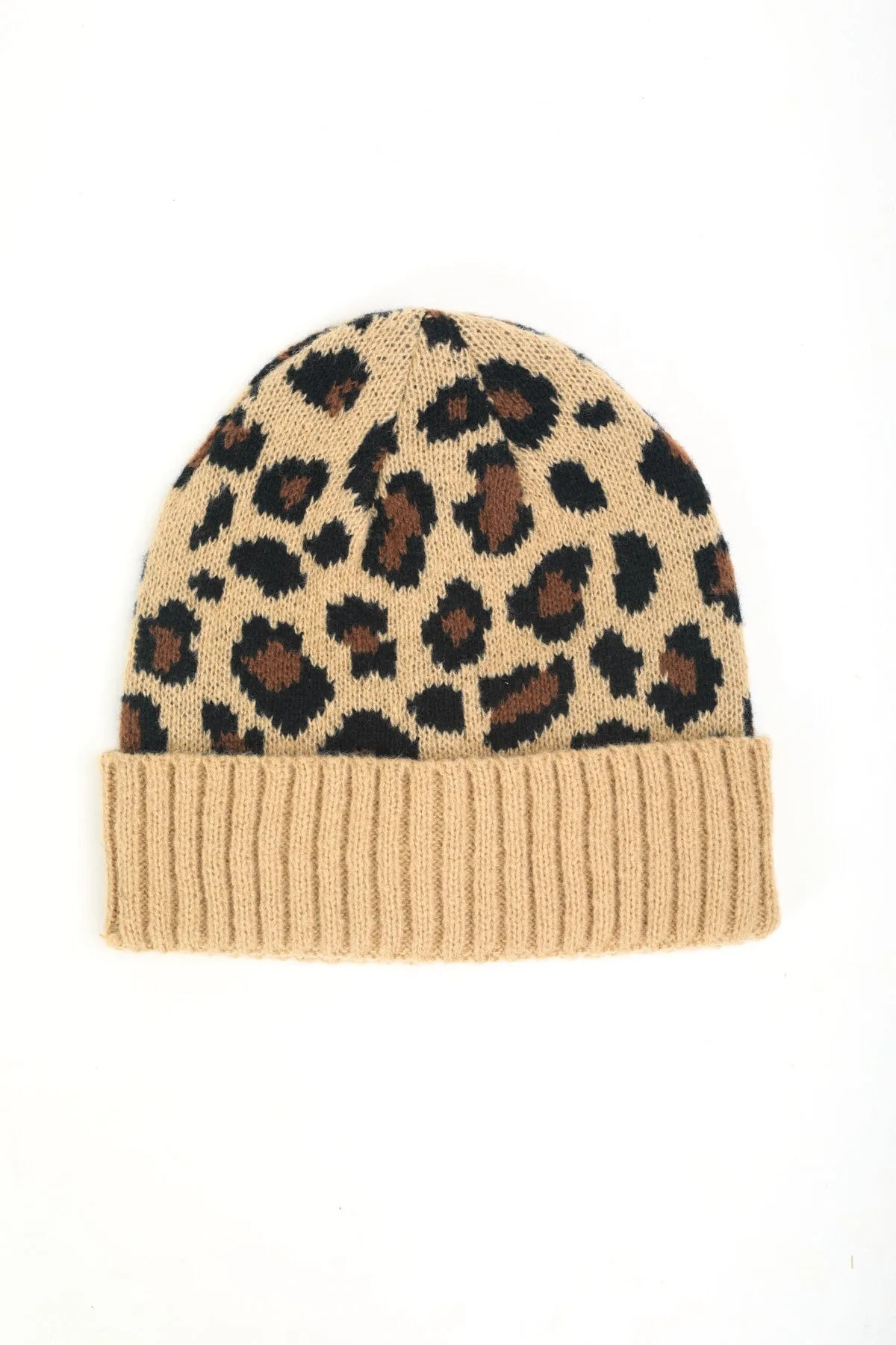 Beige Leopard Print Scarf & Beanie Hat Gift Set