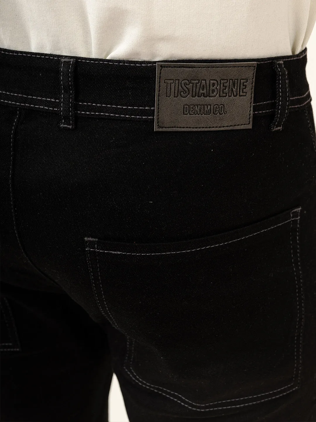 Black Comfort-Fit Cargo Denim Jeans