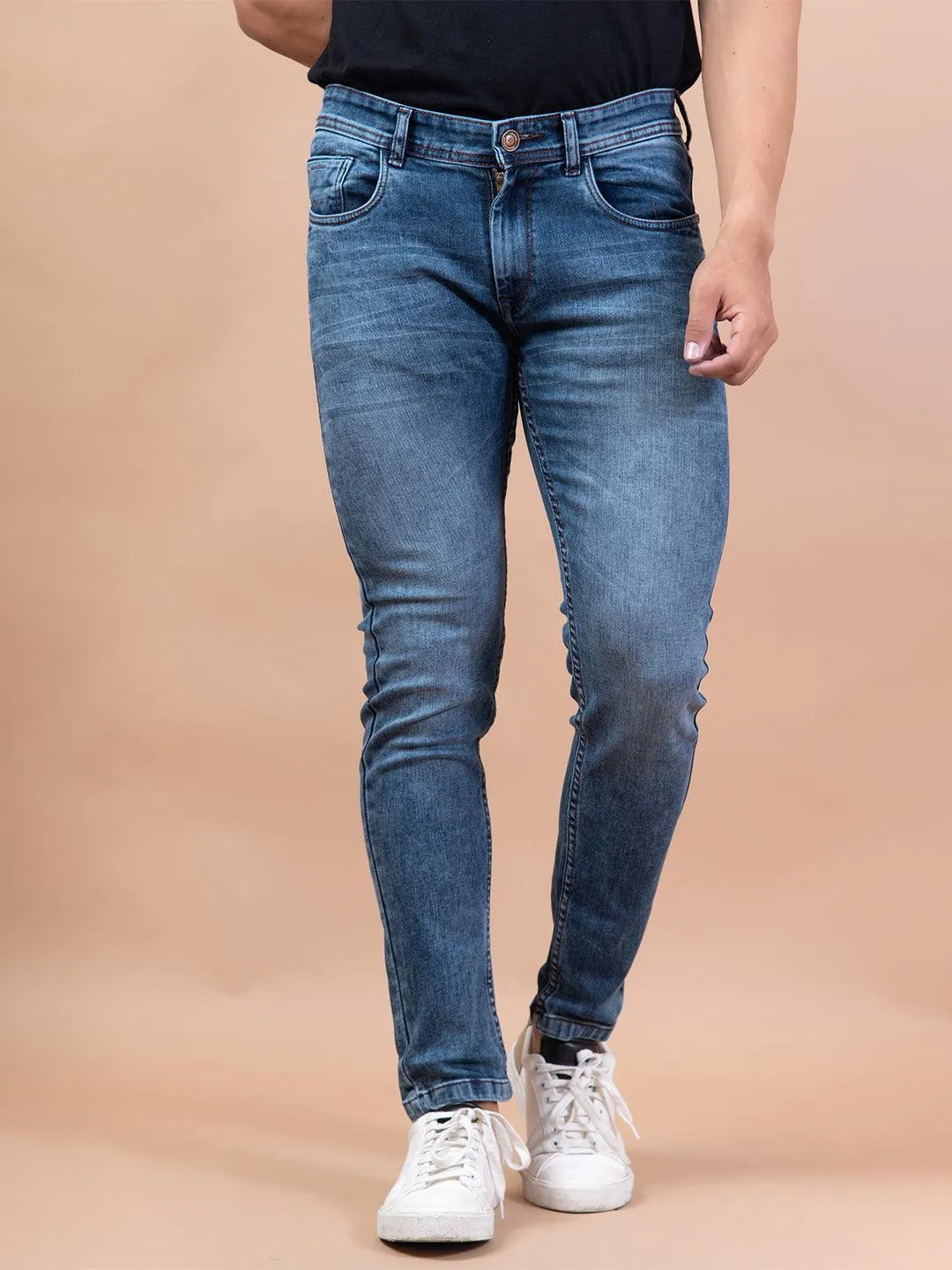 Blue Denim Ankle Length Stretchable Men's Jeans