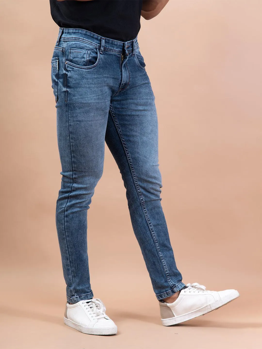 Blue Denim Ankle Length Stretchable Men's Jeans