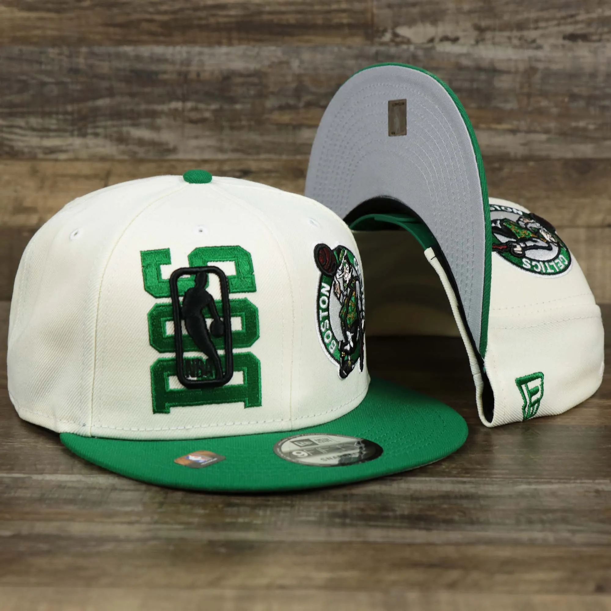 Boston Celtics NBA 2022 Draft Gray Bottom 9Fifty Snapback | New Era Cream/Kelly Green