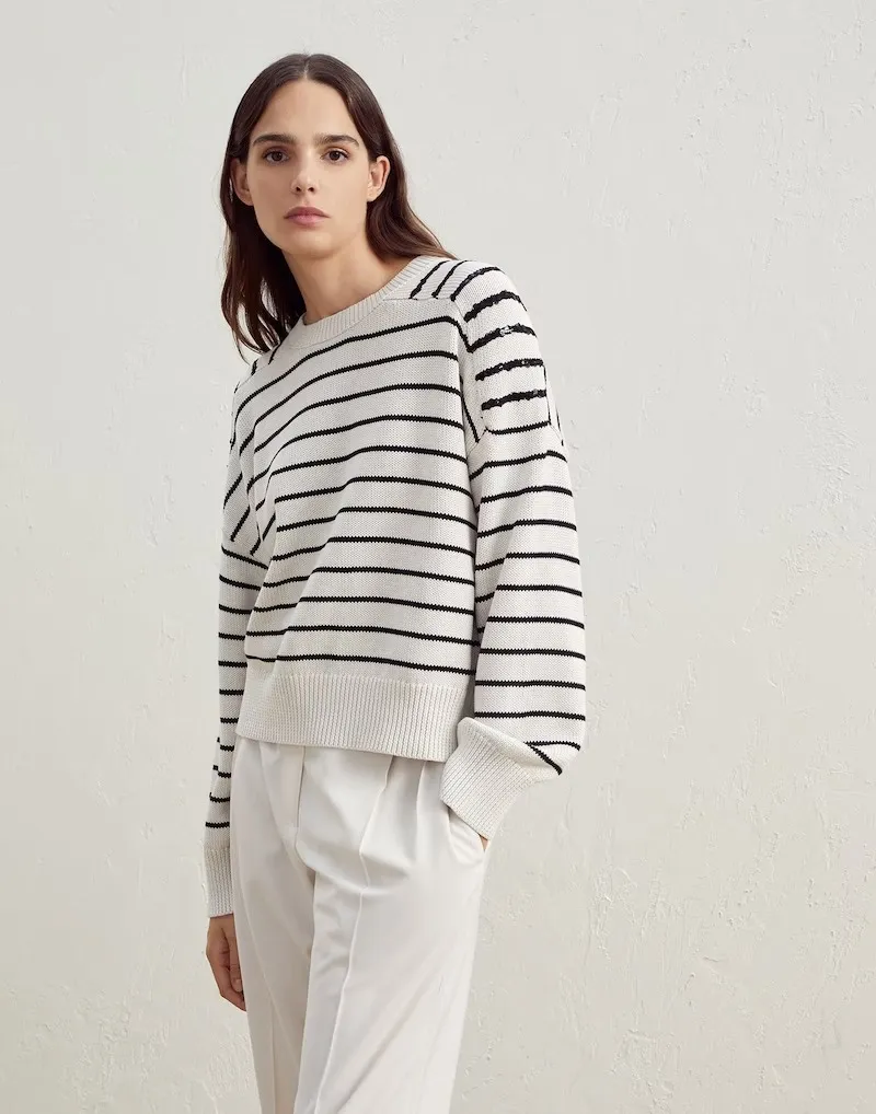 BRUNELLO CUCINELLI  |Stripes Cotton V-neck & Crew neck