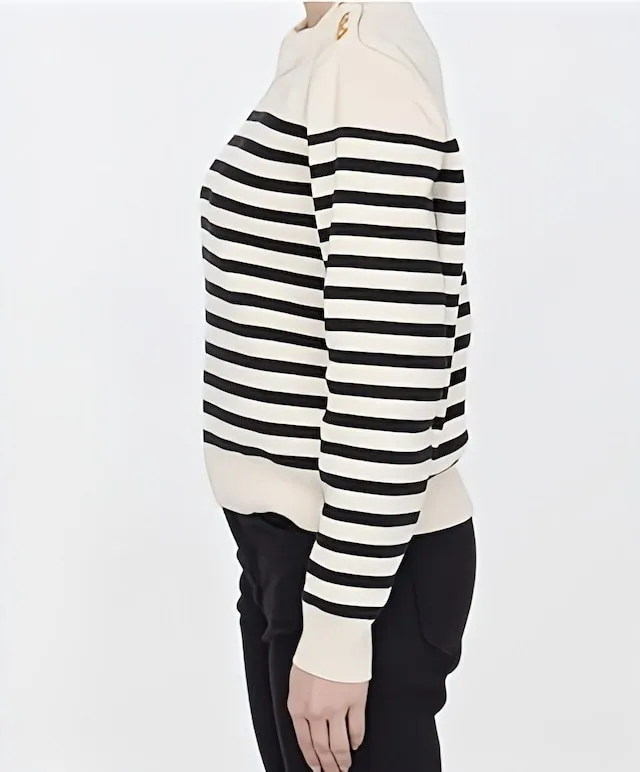 CELINE  |Crew Neck Stripes Long Sleeves Cotton V-neck & Crew neck