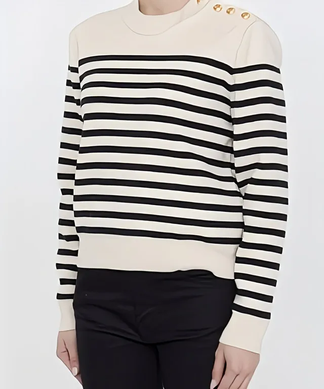 CELINE  |Crew Neck Stripes Long Sleeves Cotton V-neck & Crew neck