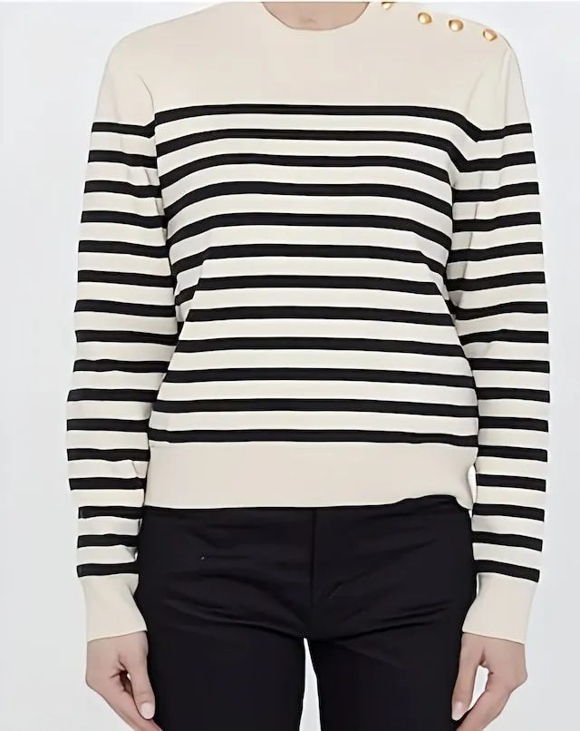 CELINE  |Crew Neck Stripes Long Sleeves Cotton V-neck & Crew neck