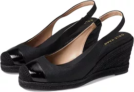 Cole Haan Cloudfeel Black Linen Slingback Wedge Heeled Cap Toe Heeled Sandals