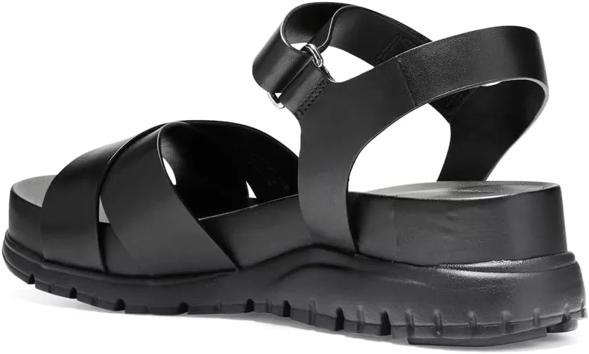 Cole Haan Zerogrand Sandal II Black Leather Ankle Strap Open Toe Flat Sandals