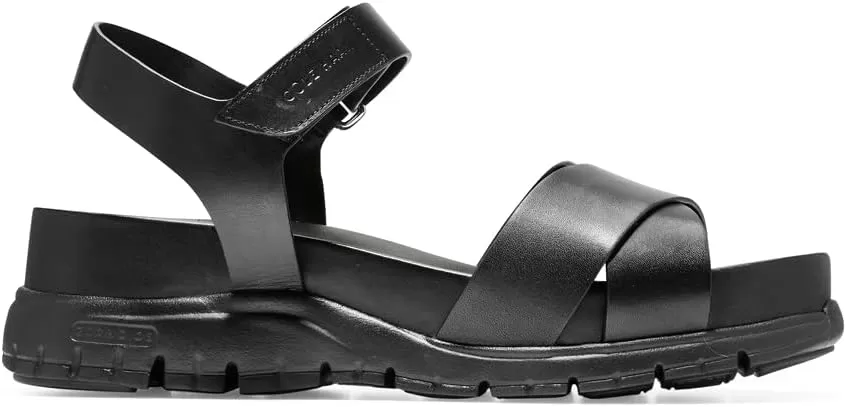 Cole Haan Zerogrand Sandal II Black Leather Ankle Strap Open Toe Flat Sandals