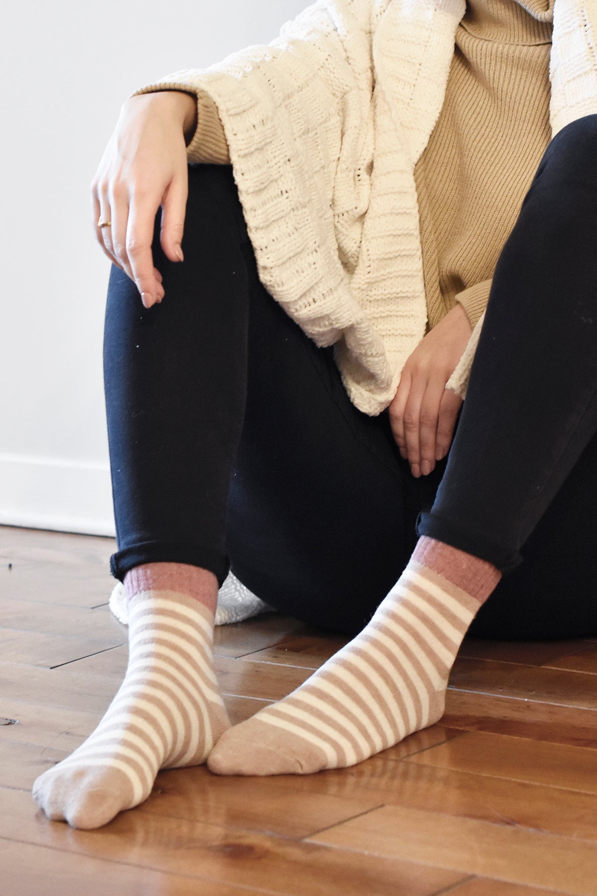 Crew Socks | Cotton | Beige Stripes