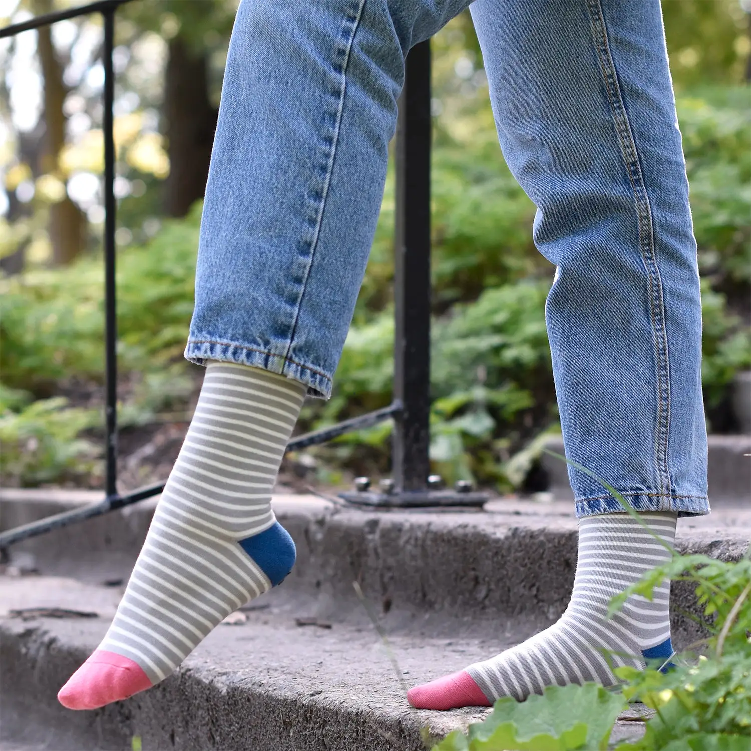 Crew Socks | French Stripes | Grey