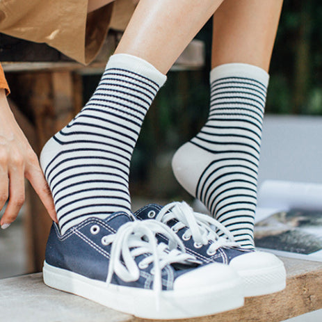 Crew Socks | White Stripes | Cotton