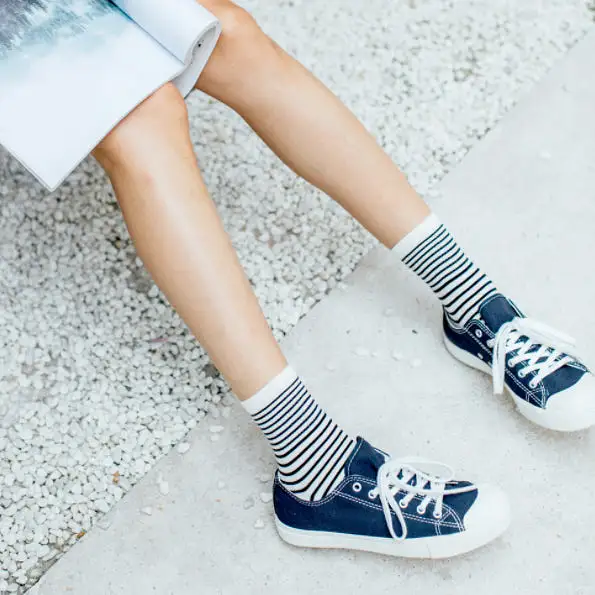 Crew Socks | White Stripes | Cotton