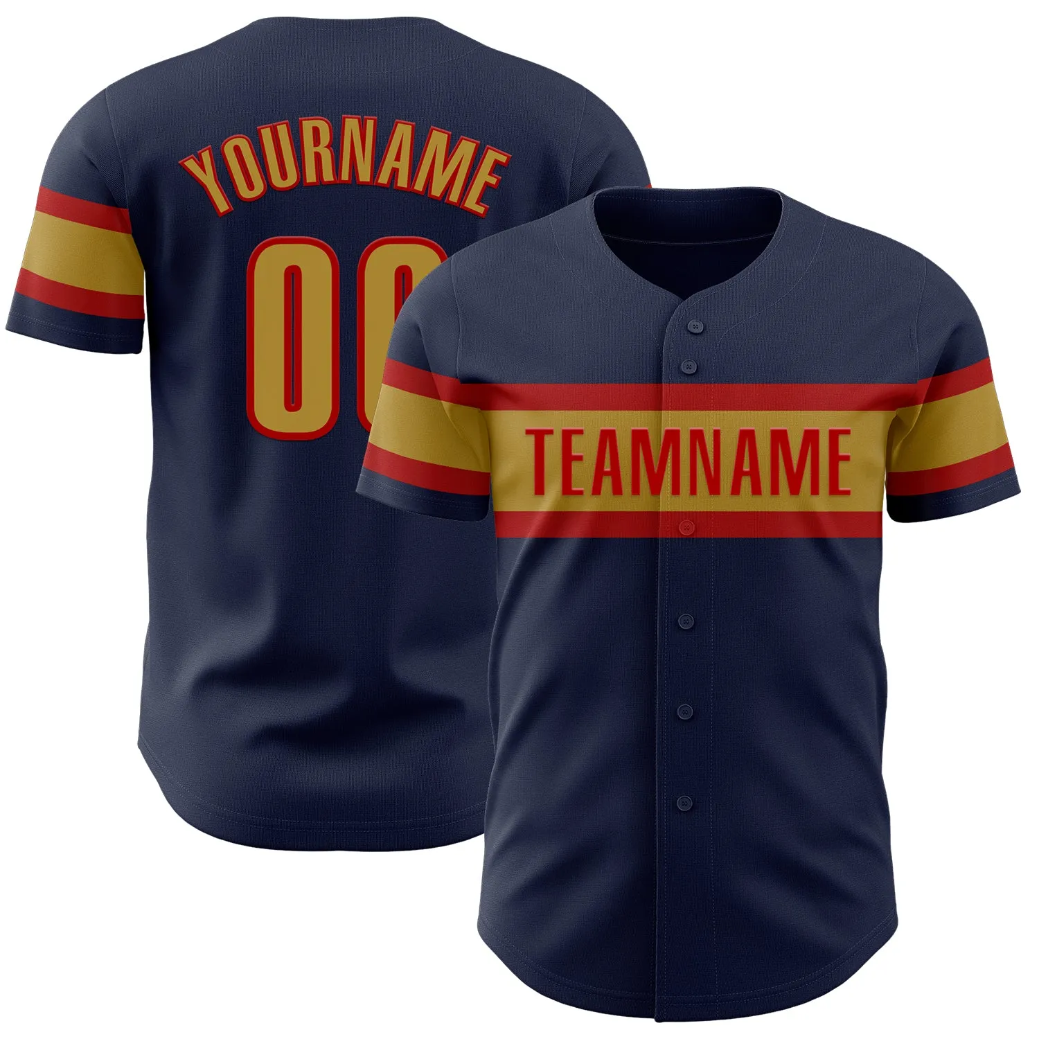 Custom Navy Old Gold-Red Authentic Baseball Jersey