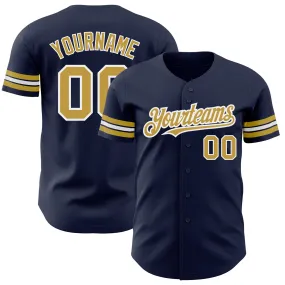 Custom Navy Old Gold-White Authentic Baseball Jersey