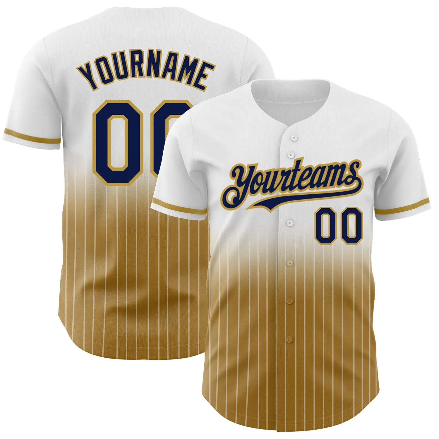 Custom White Pinstripe Navy-Old Gold Authentic Fade Fashion Baseball Jersey