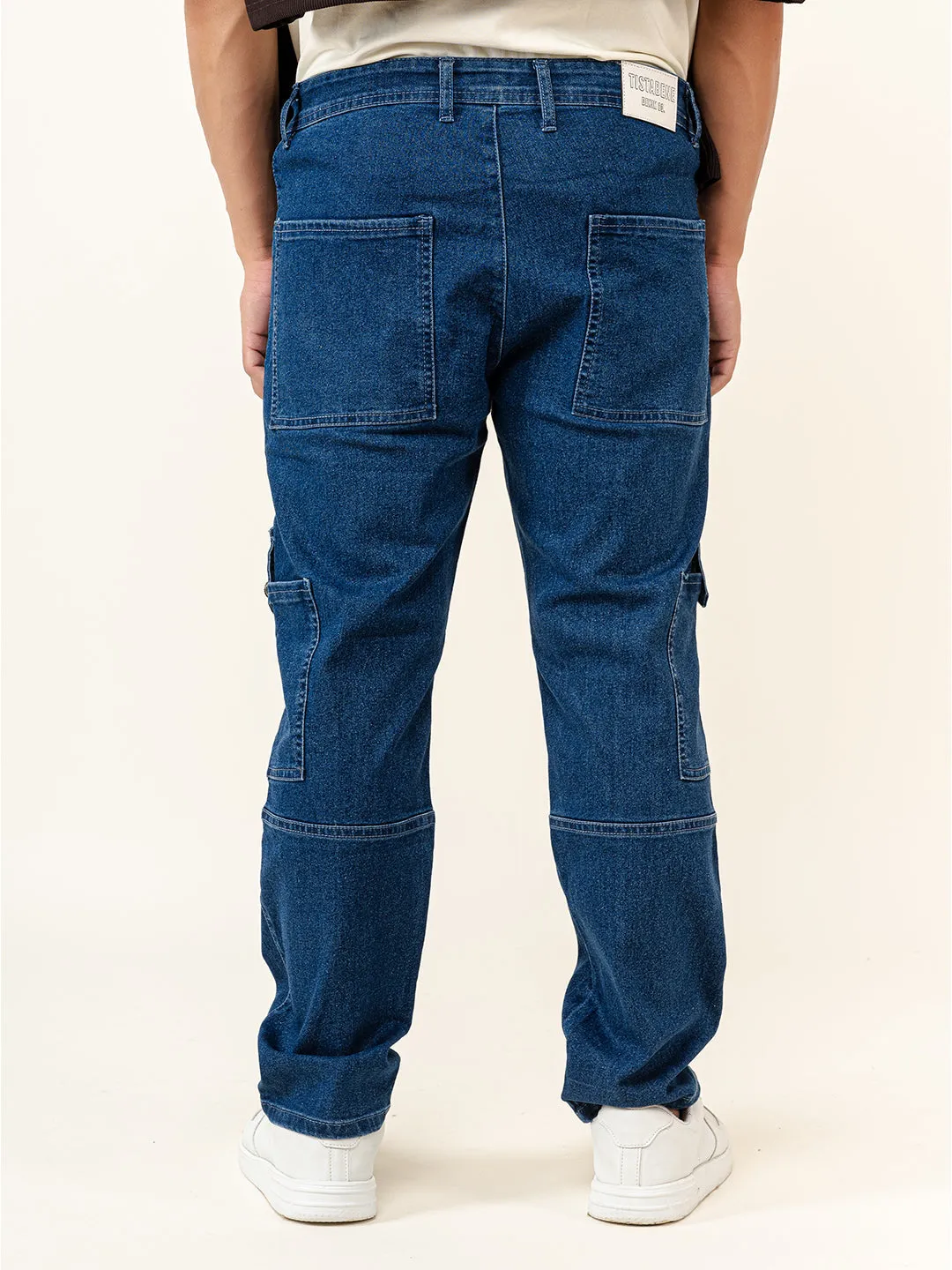 Dark Blue Comfort-Fit Cargo Denim Jeans