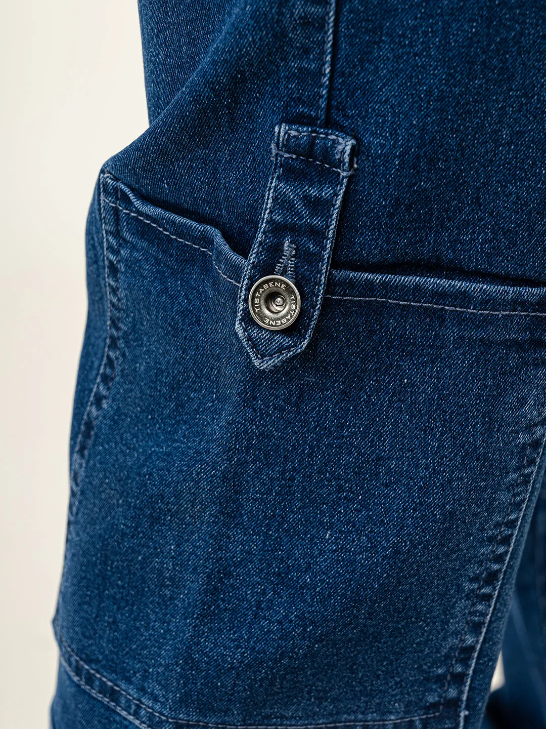 Dark Blue Comfort-Fit Cargo Denim Jeans