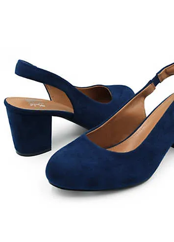 Edith Navy Suede Slingback Court Shoes by Where’s That From | Look Again