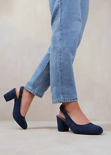 Edith Navy Suede Slingback Court Shoes by Where’s That From | Look Again