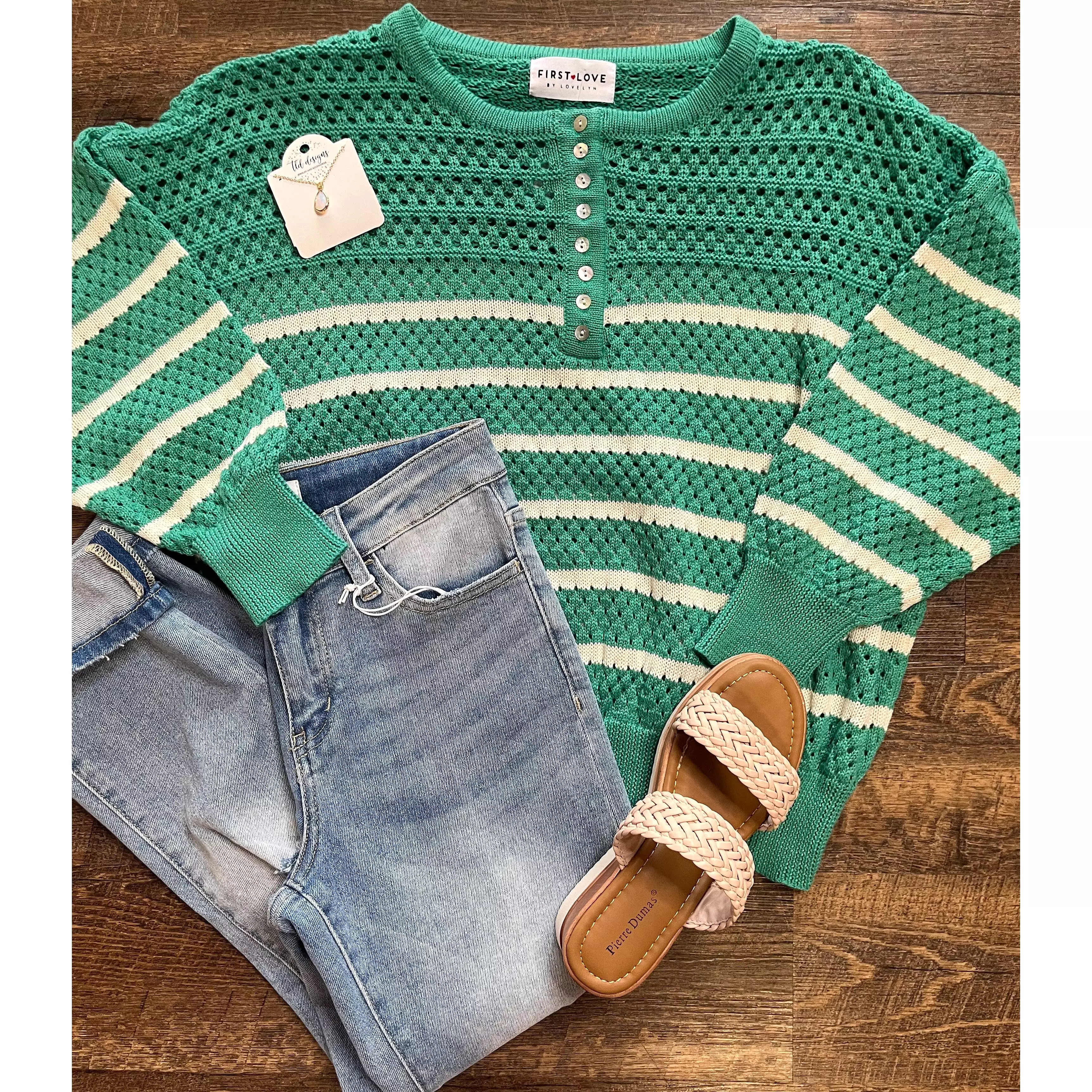 Emerald Striped Knit Sweater (S-3X)