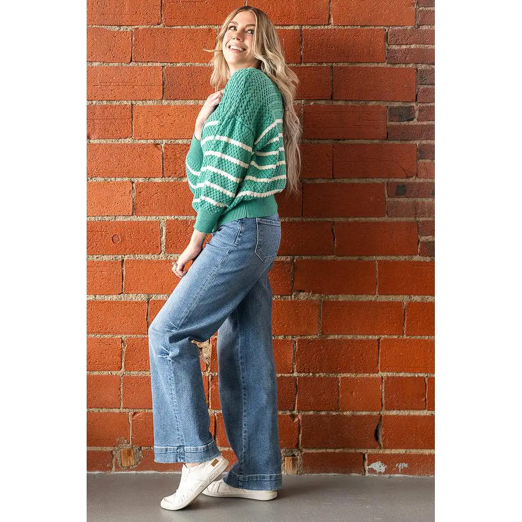 Emerald Striped Knit Sweater (S-3X)