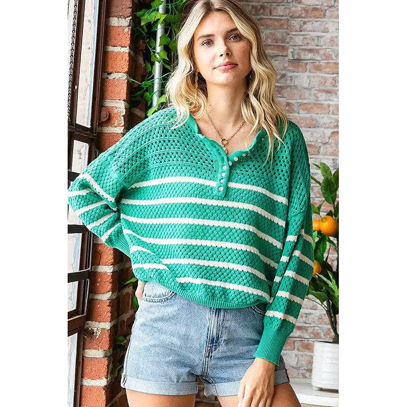 Emerald Striped Knit Sweater (S-3X)