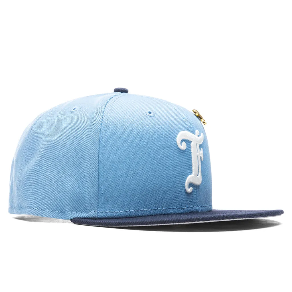 Feature x New Era Old English F Snapback Hat w/ Pin - Birdseye Blue/Night Shift Navy