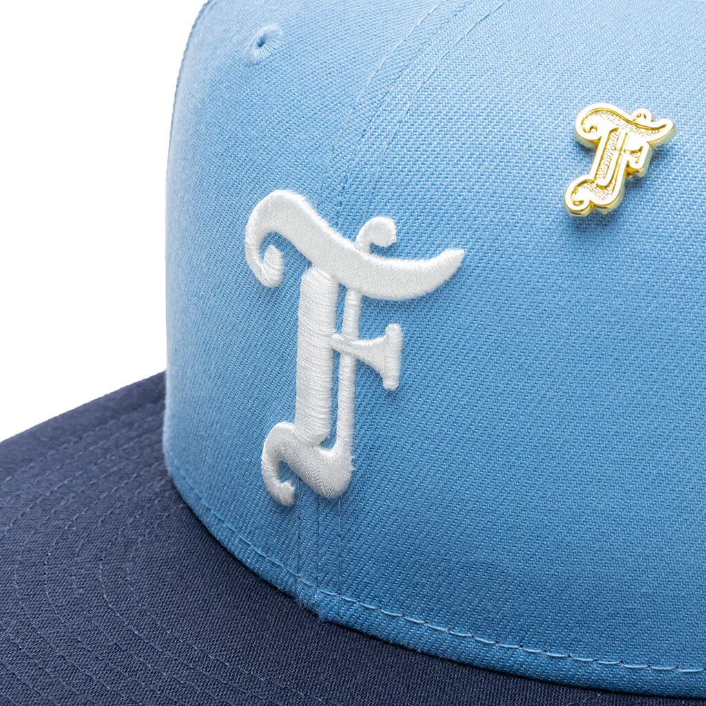 Feature x New Era Old English F Snapback Hat w/ Pin - Birdseye Blue/Night Shift Navy