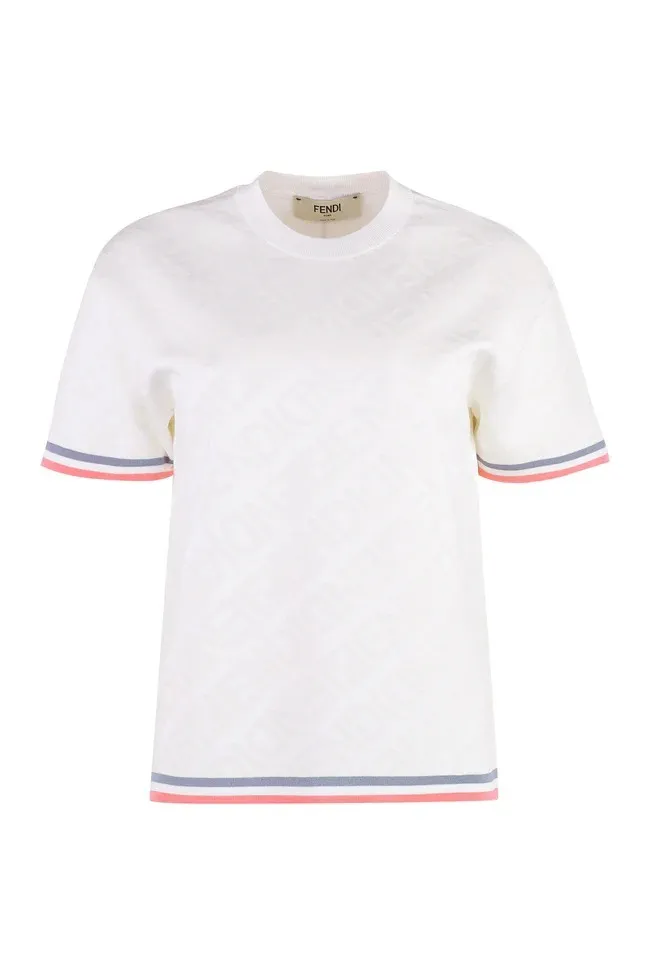 FENDI  |Crew Neck Stripes Casual Style Nylon Blended Fabrics